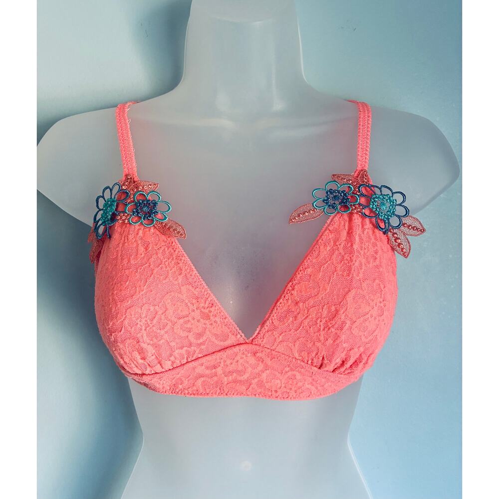 Aerie Bralette Medium Coral Appliqué Lace